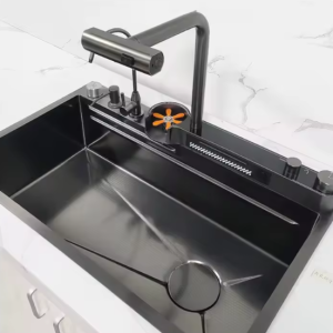 Nano Black Single Bowl Bionic Honeycomb Sink 750*460*220mm With Led Digital Temperature Display