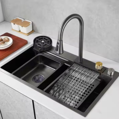 Modern Waterfall Water Faucet Single Sink For Kitchen 750*460*220mm Anti-scratch Sanitary Ware Wash Basin